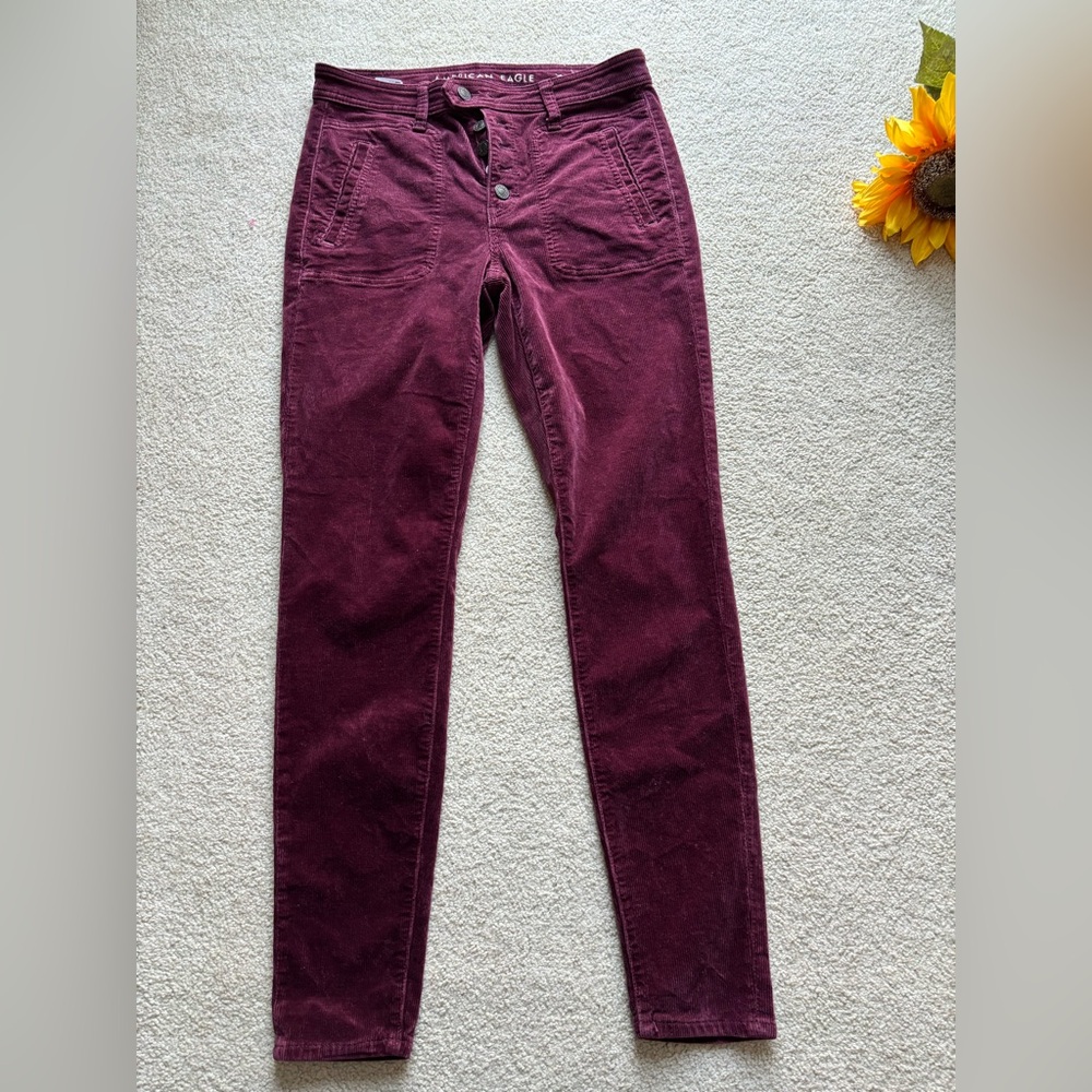 American Eagle High Rise Jegging Corduroy Burgundy Wine Size 6